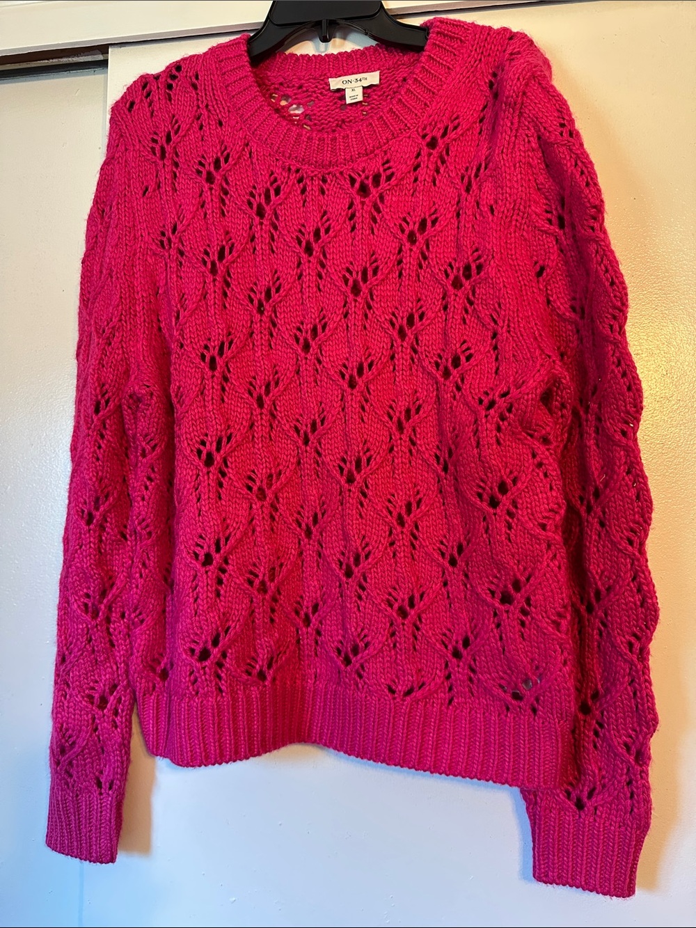 ON 34th Women’s Knit Crewneck Sweater in Bright Fuchsia by On Poit